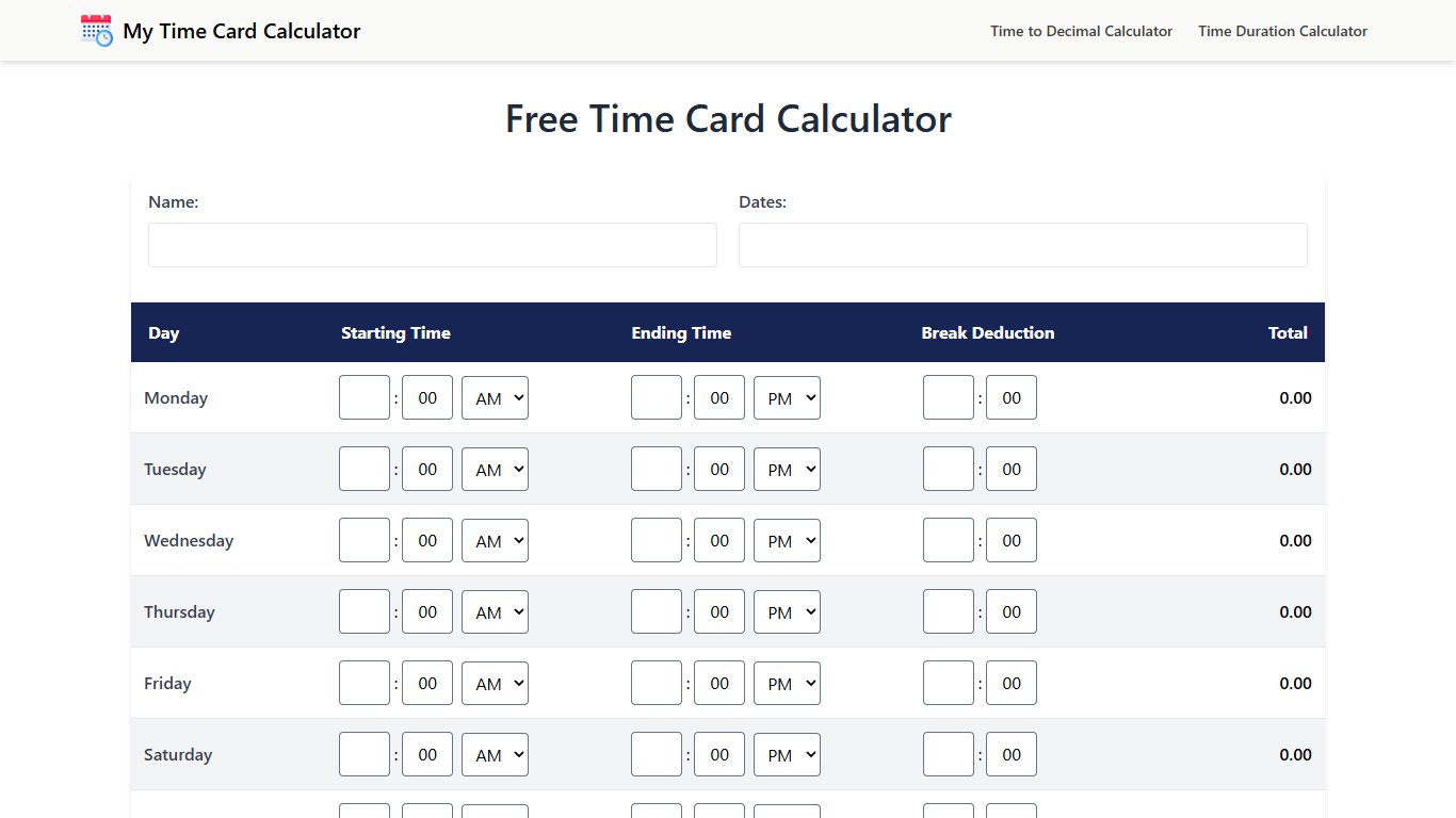 My Time Card Calculator