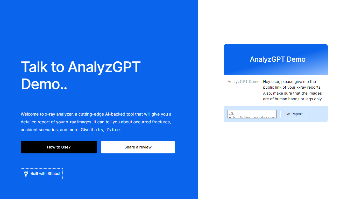 AnalyzGPT Demo By Sttabot Dashboard