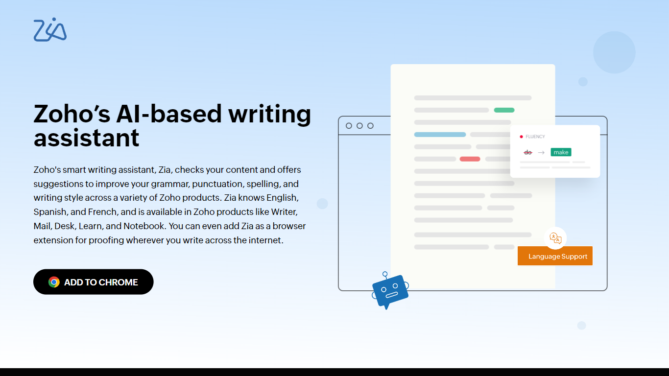 Zia: AI Writing Assistant from Zoho