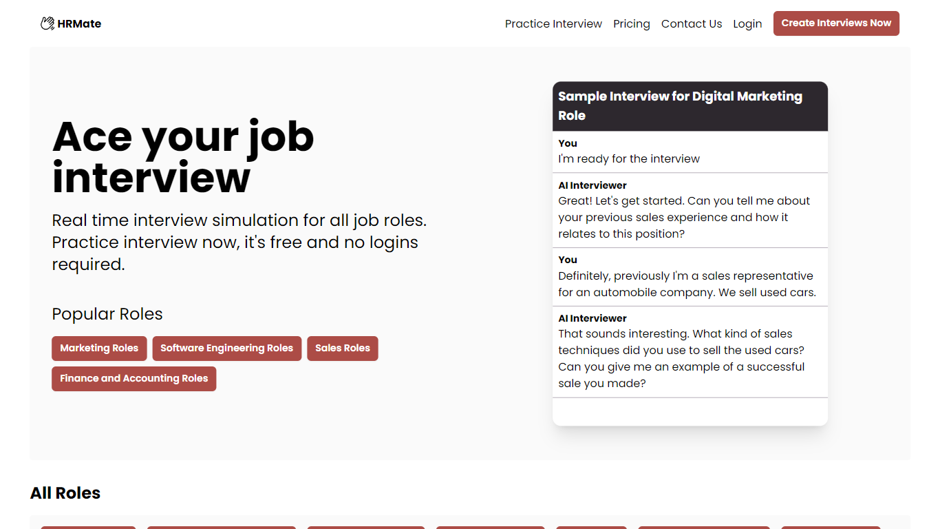 Job interview practice tool | HRMate.co