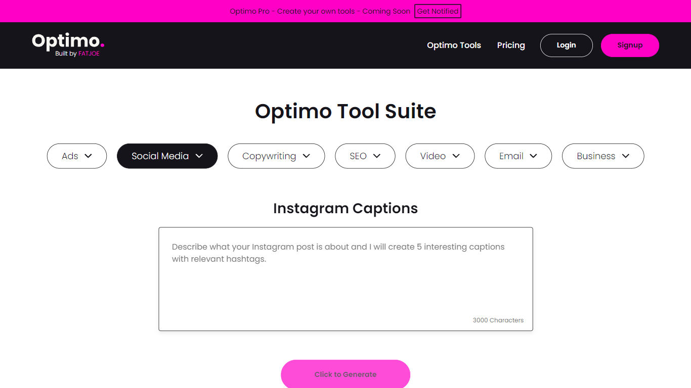 Caption Tool for Instagram | Optimo