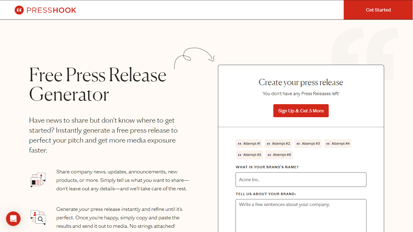 Press Release Generator - Press Hook