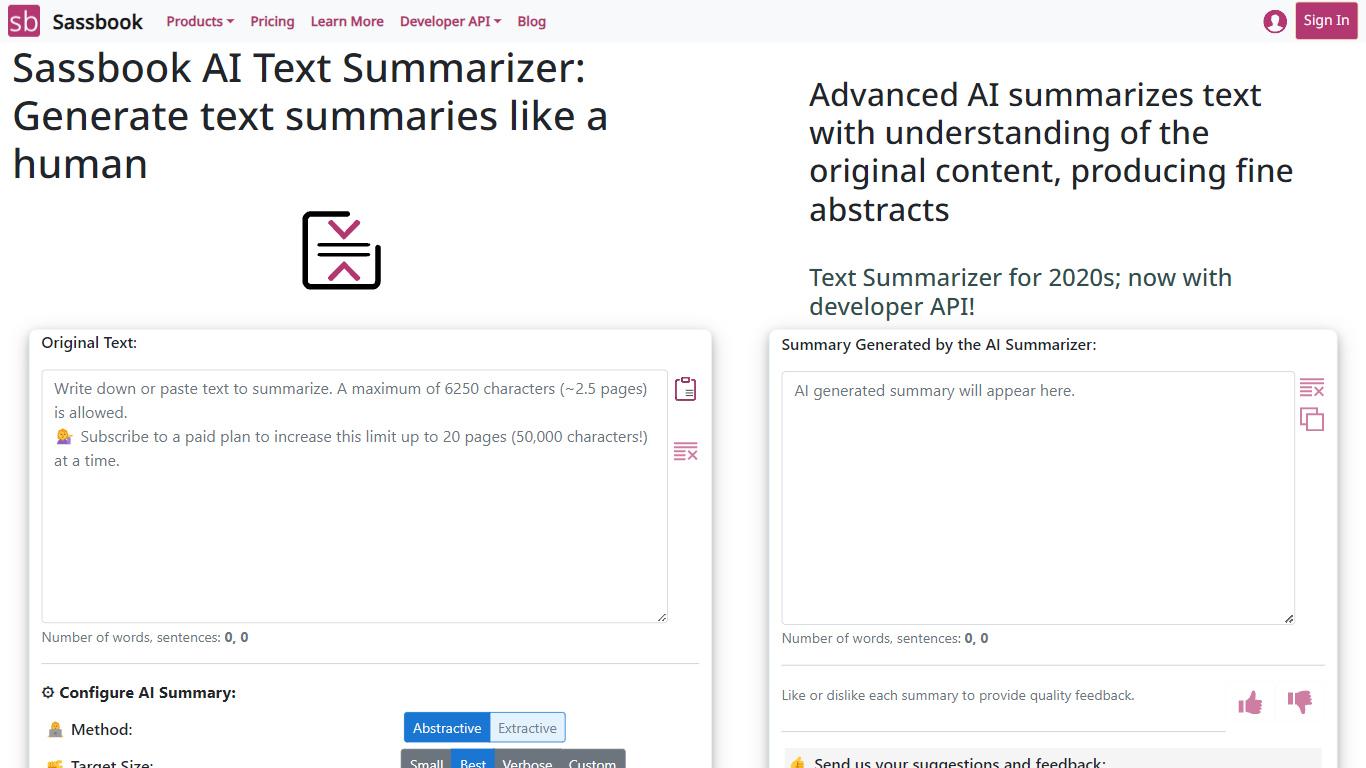 AI Summarizer | Sassbook