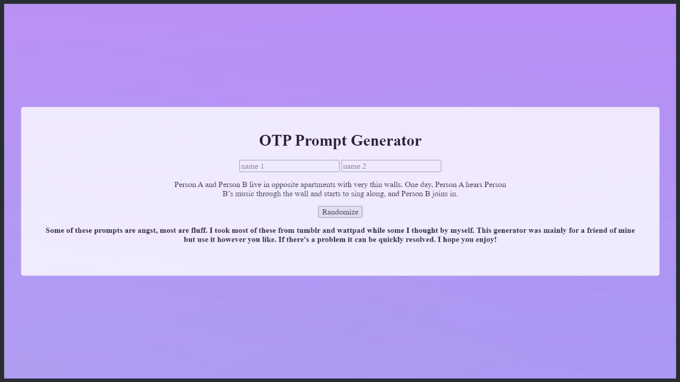 OTP Prompt Generator By Perchance