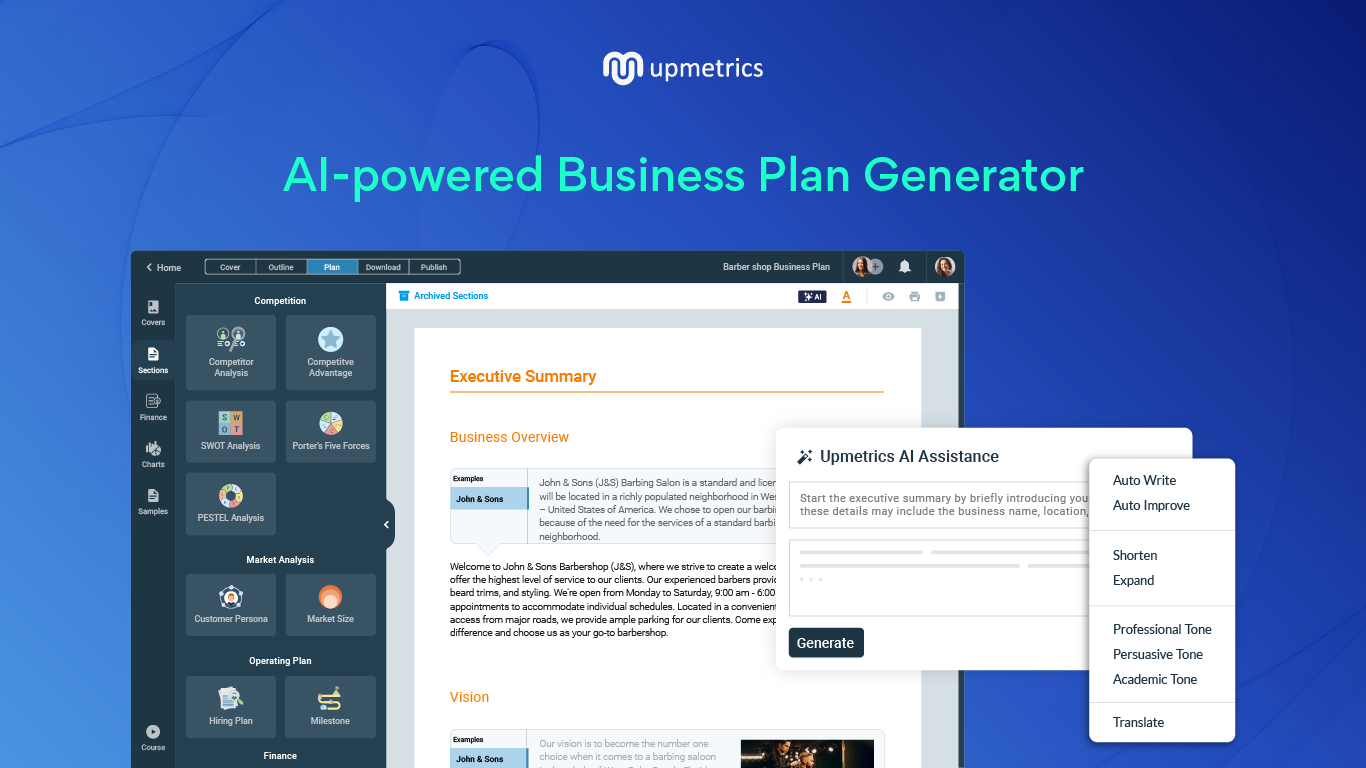 AI Business Plan Generator - Upmetrics