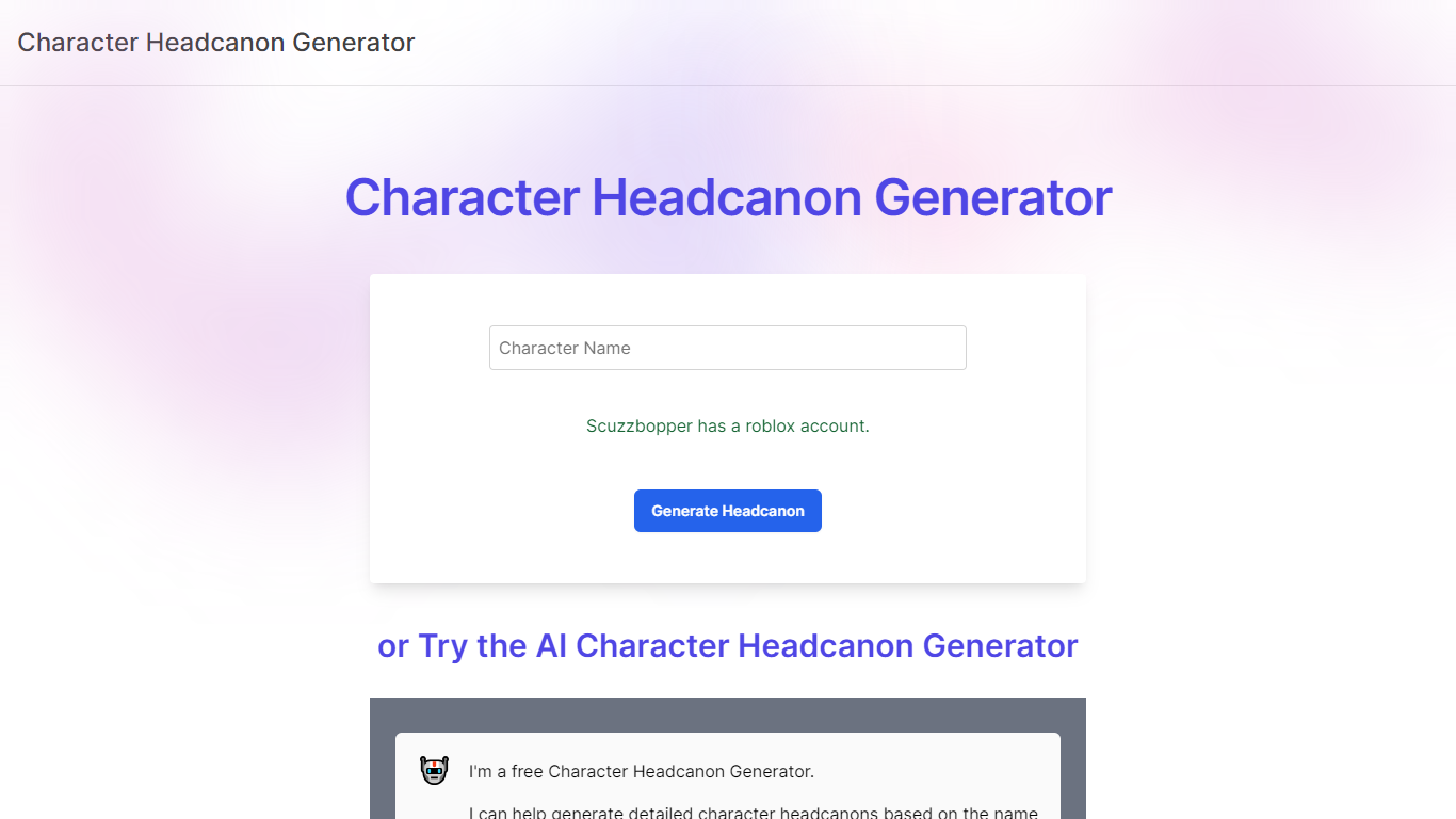 Character Headcanon Generator  